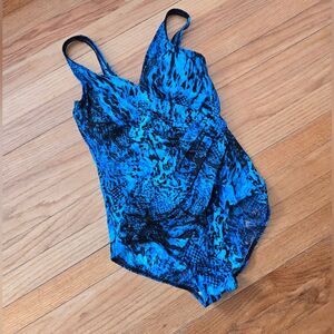 Miraclesuit Blue Swimsuit Surplice Oceania style Size 12 - LIKE NEW